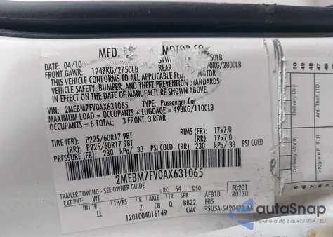 2010 Mercury Grand Marquis Ls (Fleet Only) z USA, uszkodzony, nr VIN 2MEBM7FV0AX631065